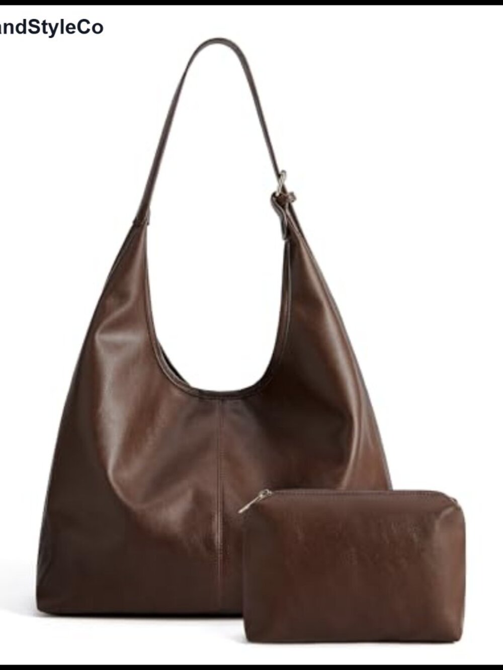 Women's Soft Hobo Shoulder Bag Vegan Leather Slouchy Tote Purse w Pouch
